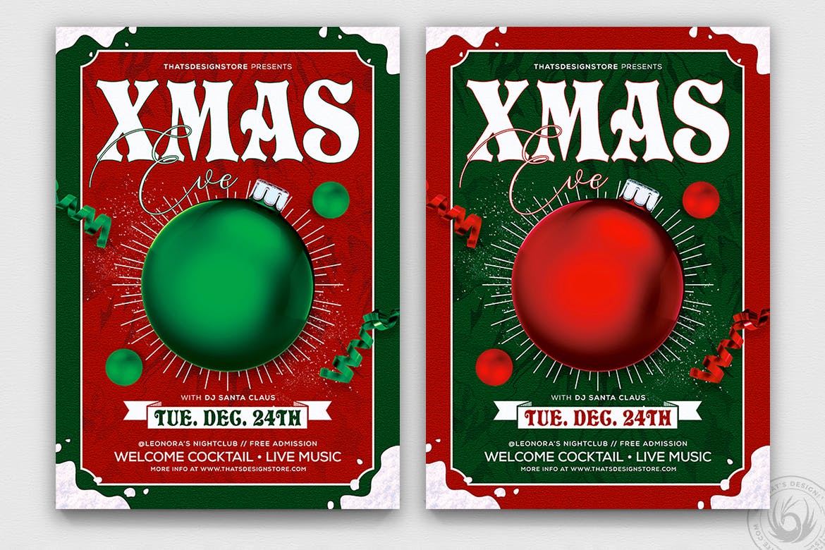 平安夜音乐鸡尾酒狂欢活动传单海报设计模板v9 Christmas Eve Flyer Template V9插图