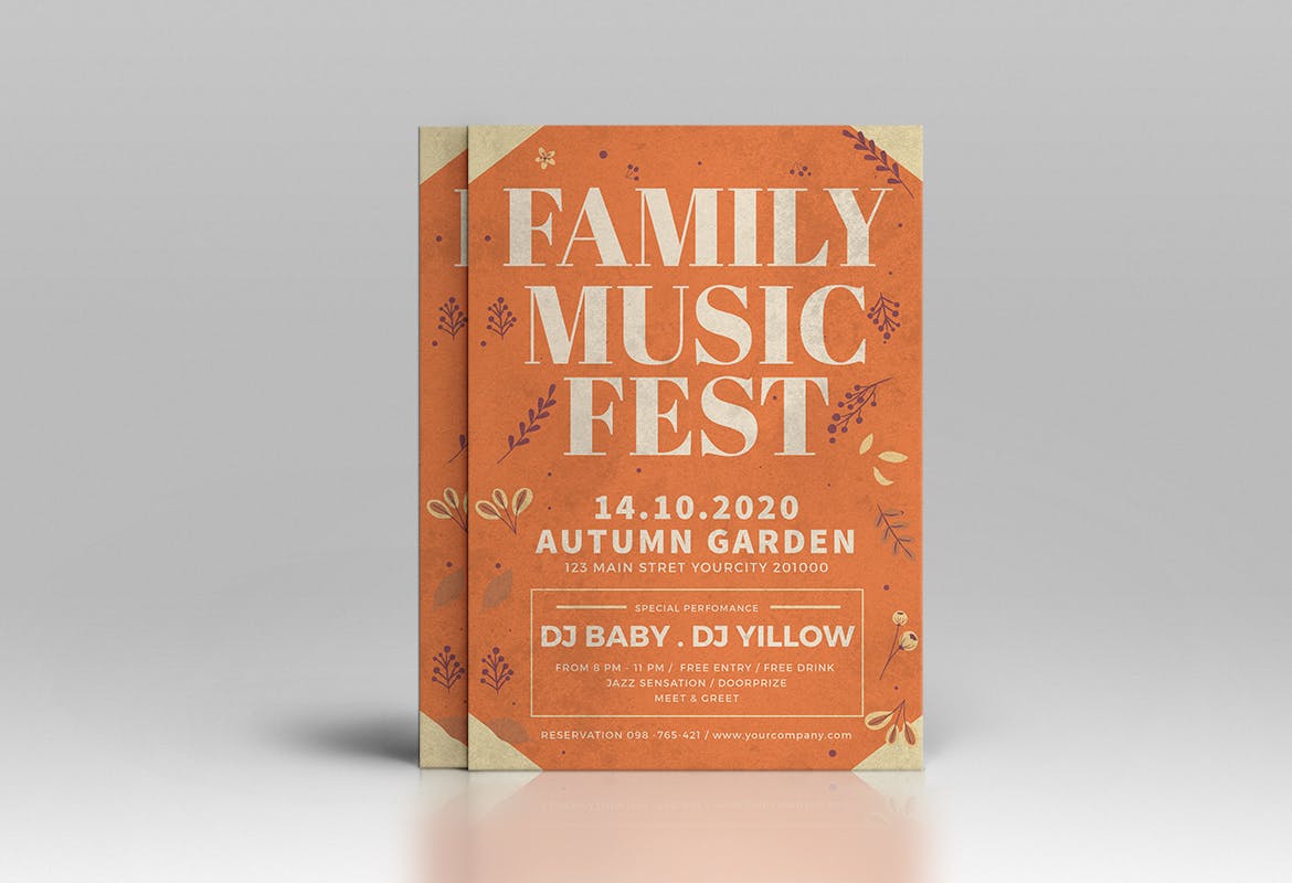 家庭音乐会海报设计模板 Autumn Family Flyer插图(2)