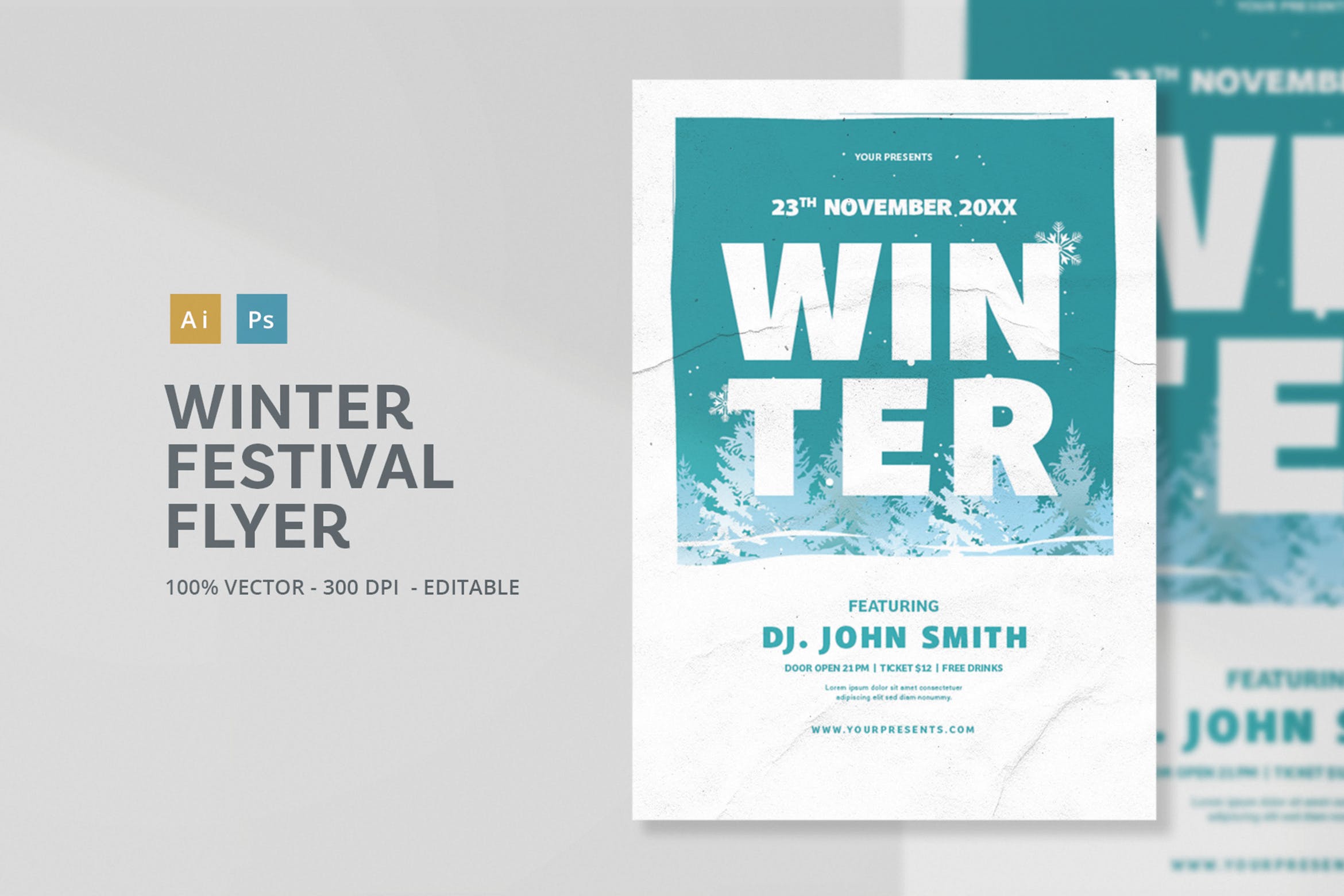 冬季主题活动雪景背景海报传单设计模板v2 Winter Flyer插图