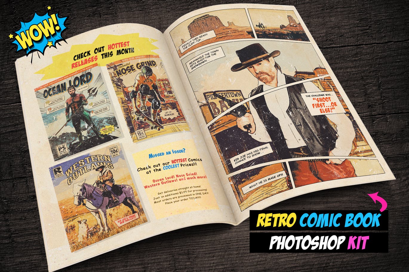照片转复古手绘漫画书效果PS动作 Retro Comic Book Photoshop Action Kit插图