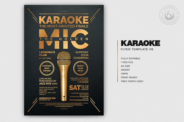 卡拉OK音乐会海报传单设计模板V8 Karaoke Flyer Template V8插图(1)