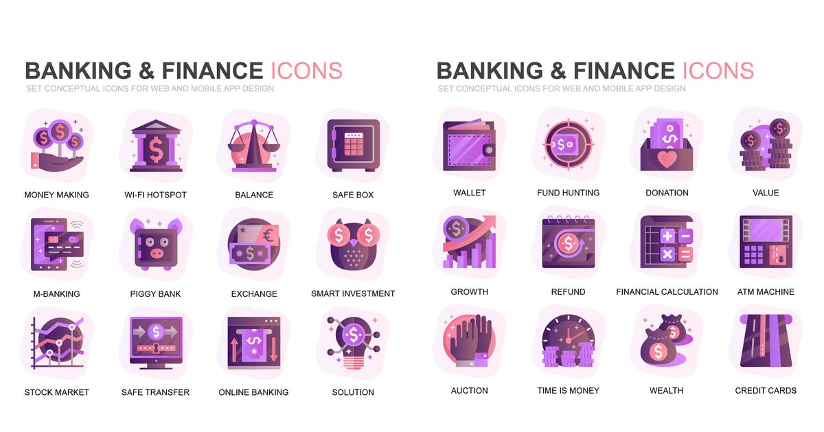现代扁平化渐变设计风格金融&银行主题图标素材插图