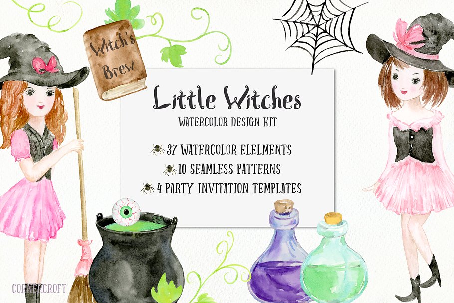 水彩小女巫设计套装 Watercolor Little Witch Design Kit插图