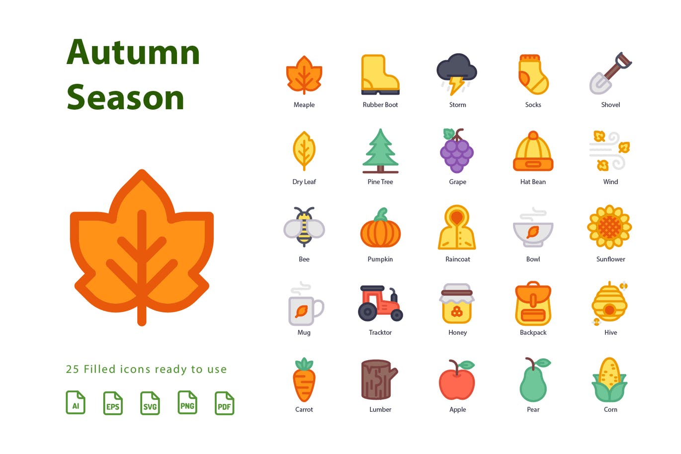 秋天季节主题填充图标矢量图标素材v1 Autumn First Season (Filled)插图(3)