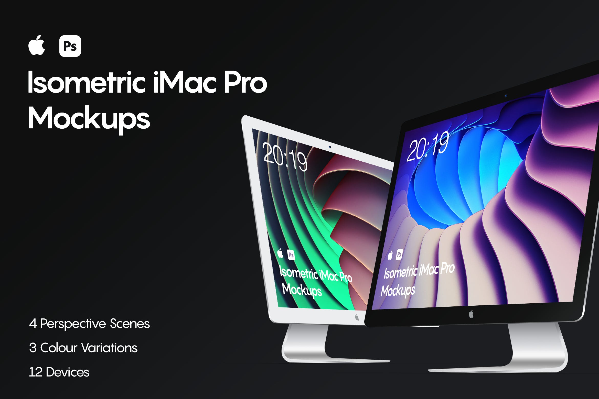 iMac一体机网站设计效果图预览样机素材v1 Isometric iMac Pro Mockup插图