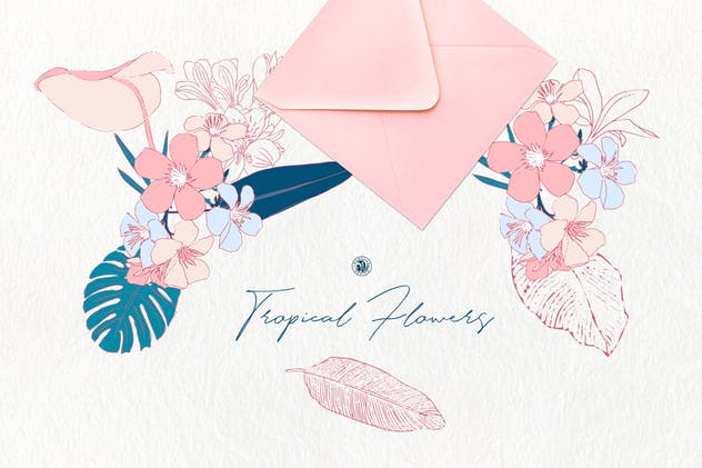 热带花卉水彩手绘剪贴画素材 Tropical Flowers插图(1)