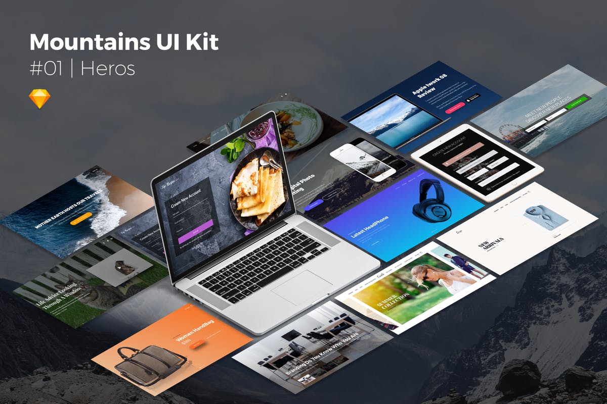 巨无霸焦点图UI设计模板 Mountains Ui Kit | Heros插图