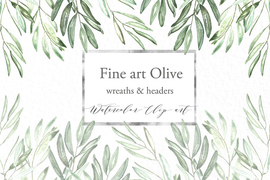 橄榄枝椭圆形花圈和header剪贴画 Olive oval wreaths & headers clipart插图(2)
