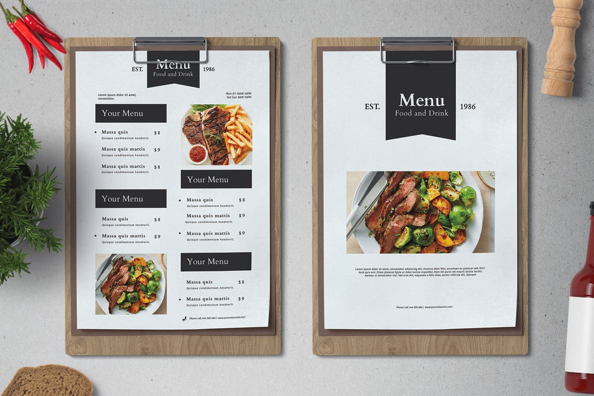 意式餐厅西餐厅菜单设计模板 Clean Food Menu插图