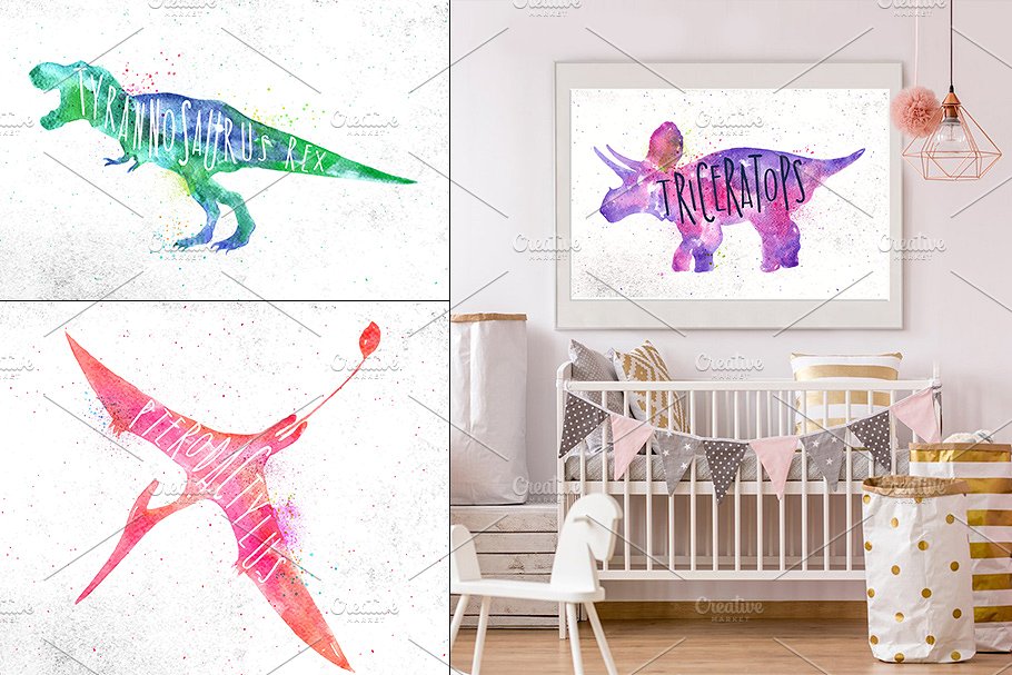 水彩画恐龙剪贴画 Watercolor Dinosaurs插图(1)