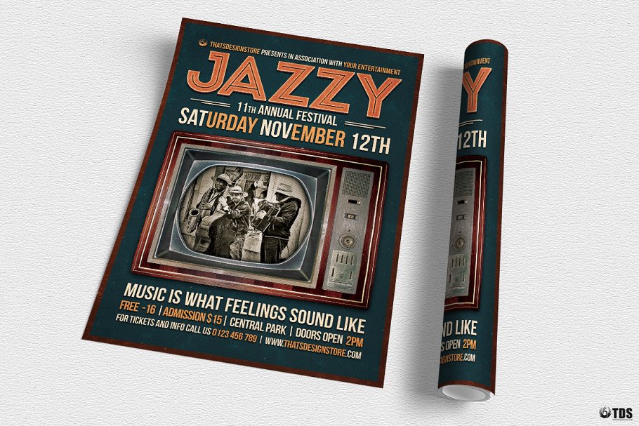 爵士音乐节海报宣传传单模板V6 Jazz Festival Flyer Template V6插图(2)