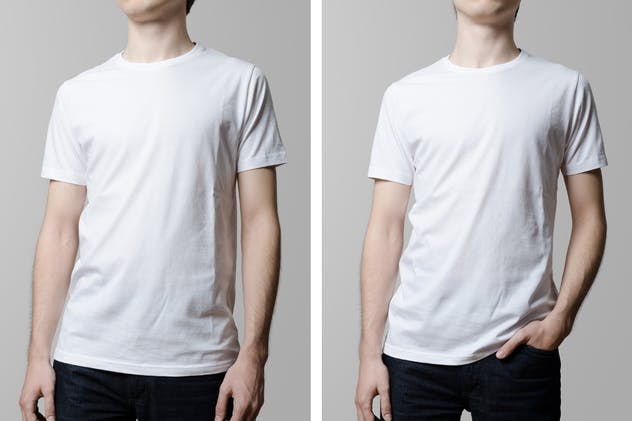男模特圆领白色T恤服装样机 T-Shirt Mock-Up / Crew Neck Male Model Edition插图(1)