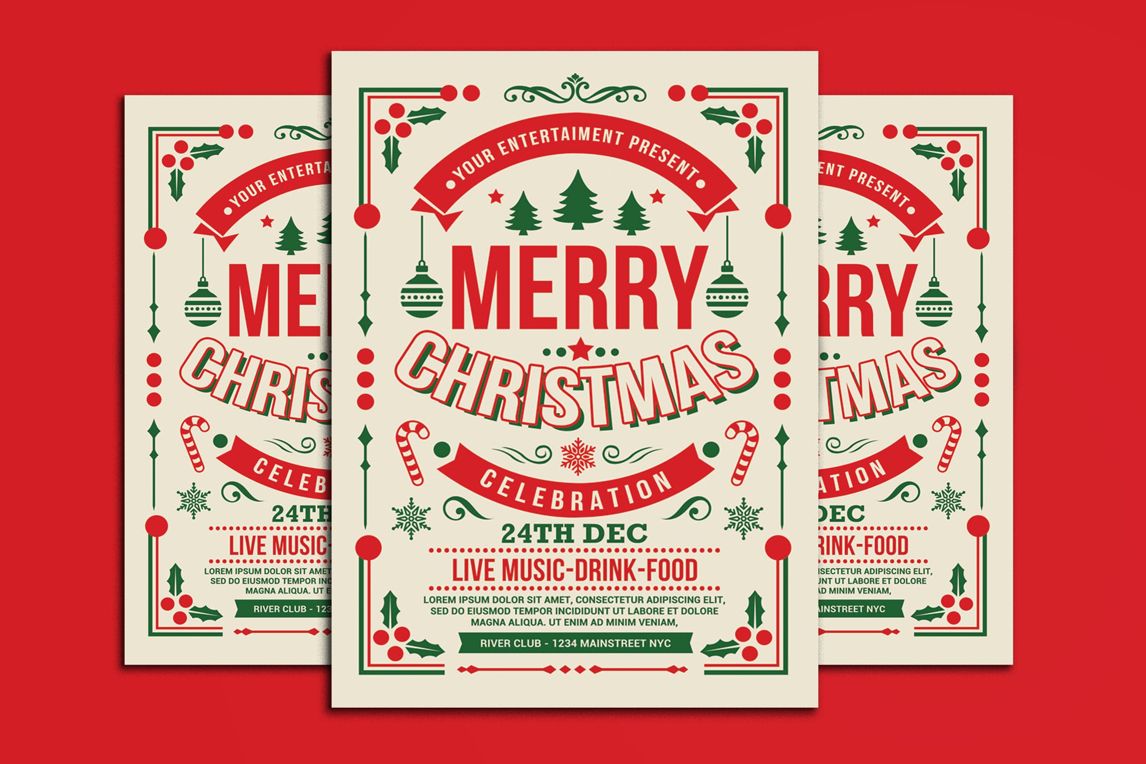 复古优雅设计风格圣诞节派对活动海报设计模板 Christmas Party Celebration插图