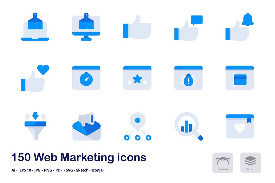150枚网站营销双色调扁平化图标素材 Web Marketing Accent Duo Tone Flat Icons插图(4)