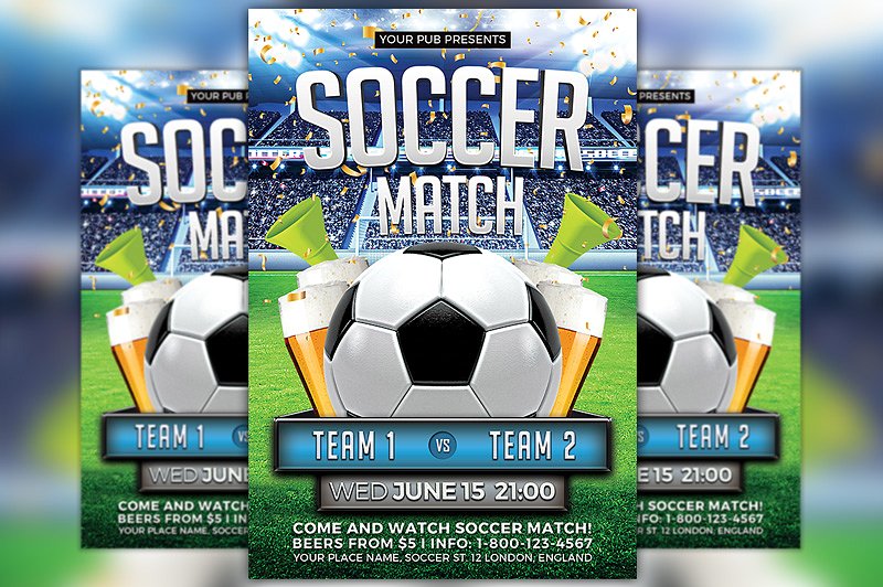 足球比赛传单模板 Soccer Match Flyer Template插图