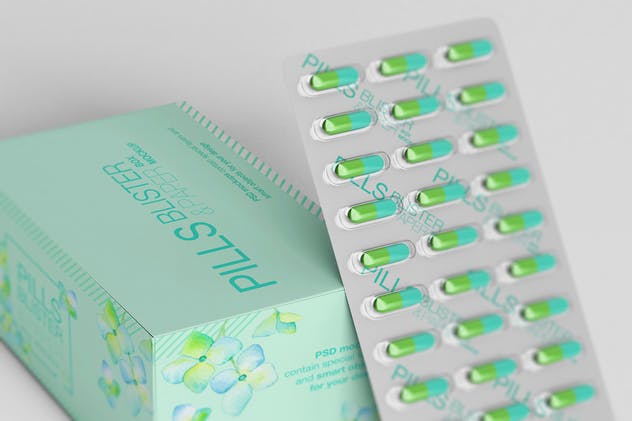 胶囊药物纸盒包装样机 Pills Blister/ Paper Box Mockup插图(11)