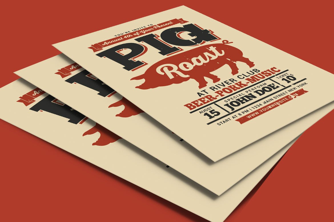 篝火/烧烤晚会活动宣传创意海报传单设计模板 Pig Roast Event Flyer插图(3)