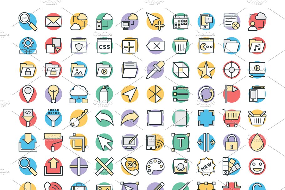 150+互联网开发＆设计专题彩色图标 150+ Design and Development Icons插图(2)
