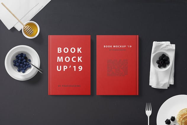 早餐餐桌硬纸封面书精装图书样机 Hard Cover Book Mockup – Breakfast Set插图(7)