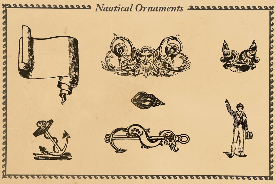 航海装饰元素插画素材 Nautical Ornaments Set插图(3)