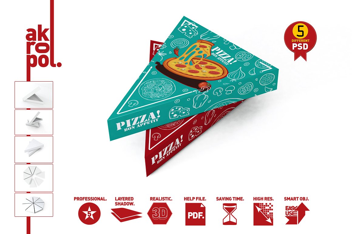 披萨切片包装盒展示模型下载 Pizza Slice Box Packaging Mockup [psd]插图(6)