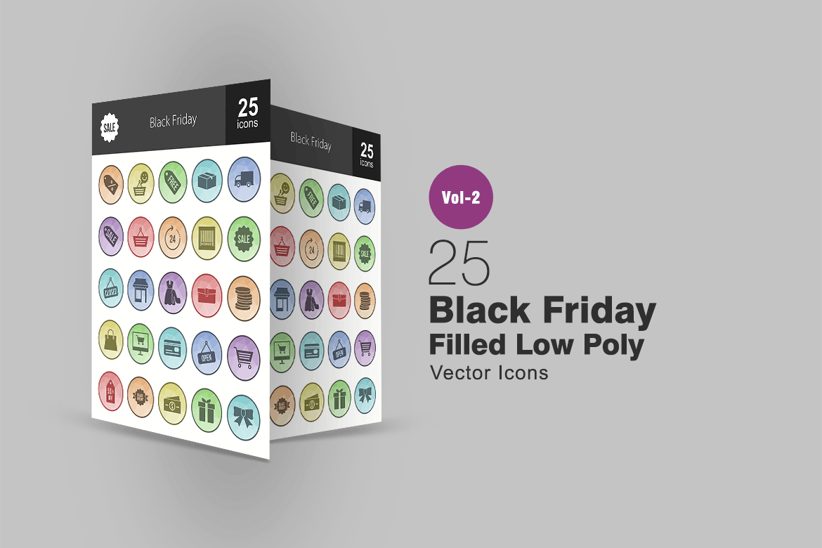 25个黑色星期五电商购物节多边形填充图标 25 Black Friday Filled Low Poly Icons插图