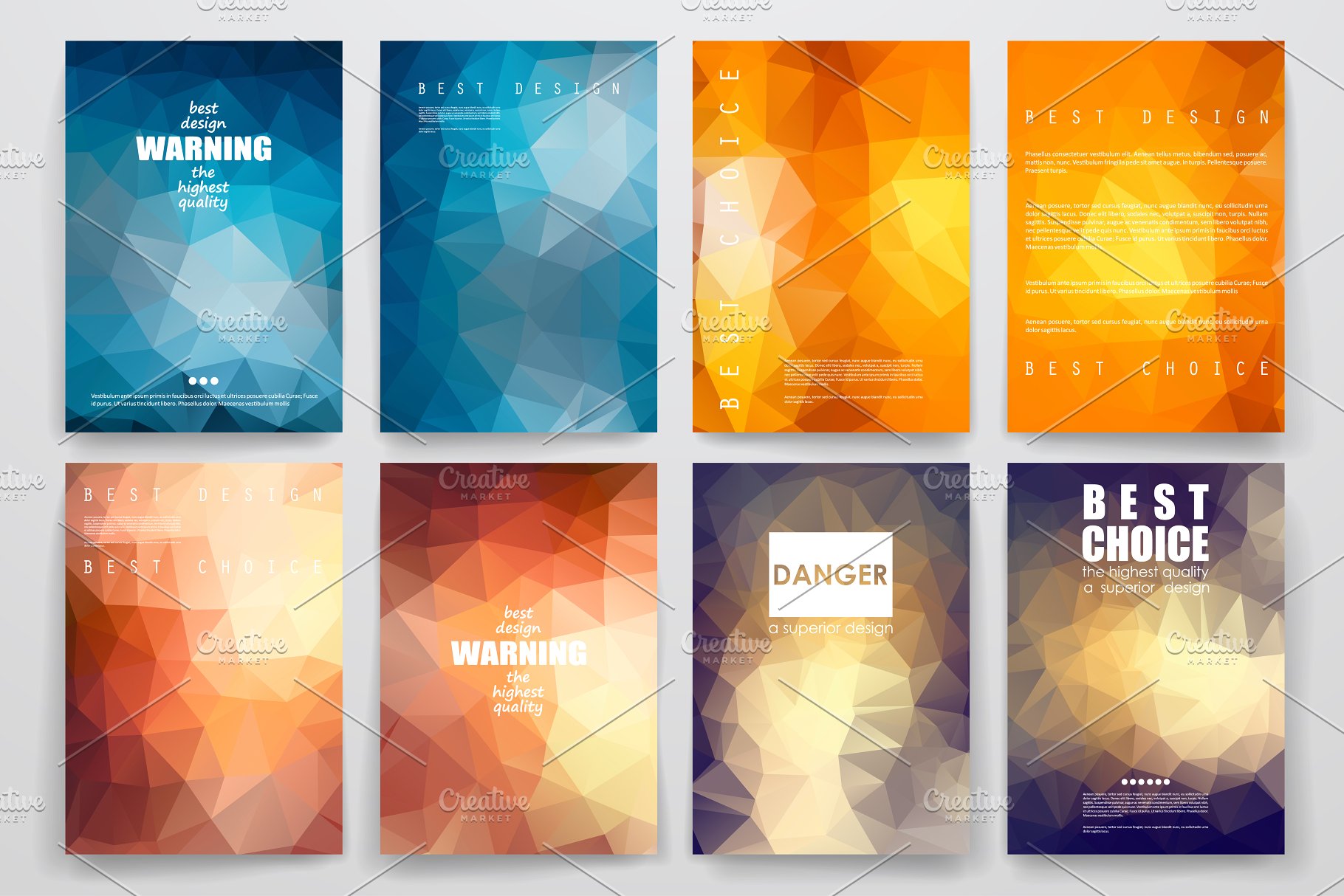 渐变色彩多边形抽象图形背景小册子模板 Set of brochures in poligonal style插图