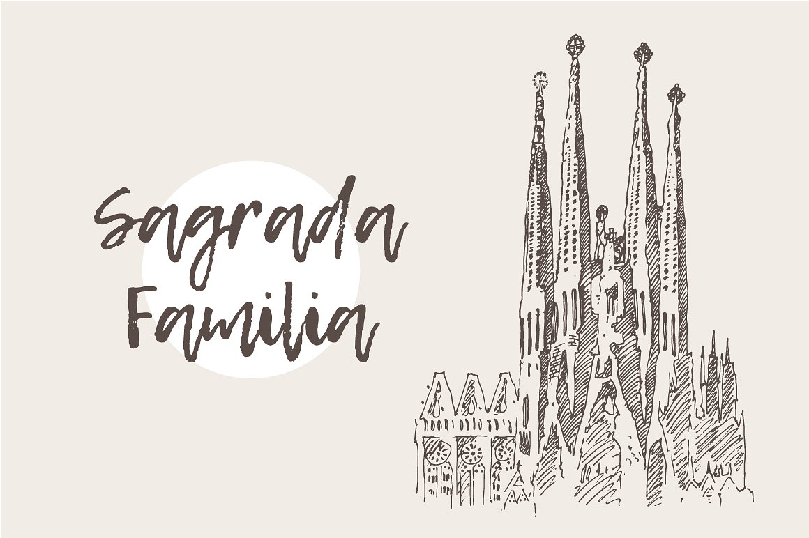巴塞罗那萨格拉达—法米利亚大教堂素描剪贴画 The Sagrada Familia, Barcelona插图