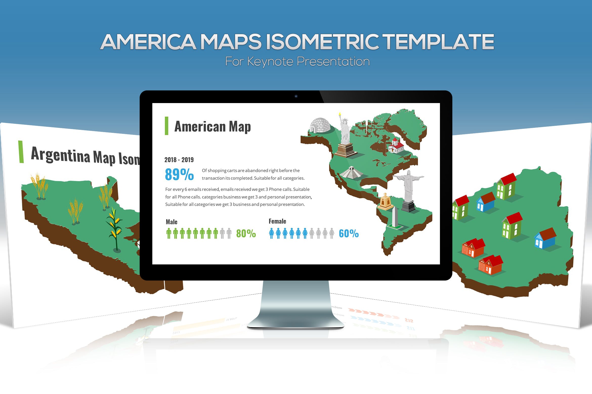 美洲国家地区地图图形Keynote演示文稿设计素材 America Maps Isometric & Legends For Keynote插图
