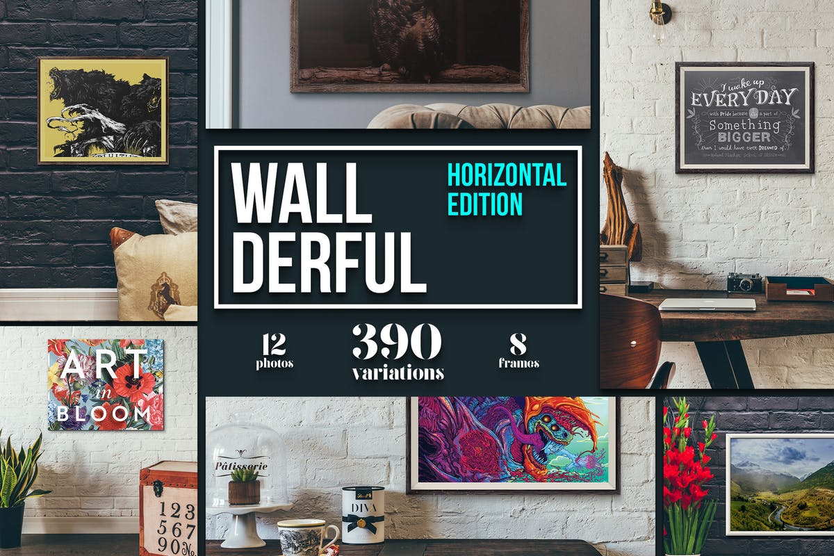 挂墙式画框广告牌样机模板 “Wallderful” – Horizontal Mockups插图