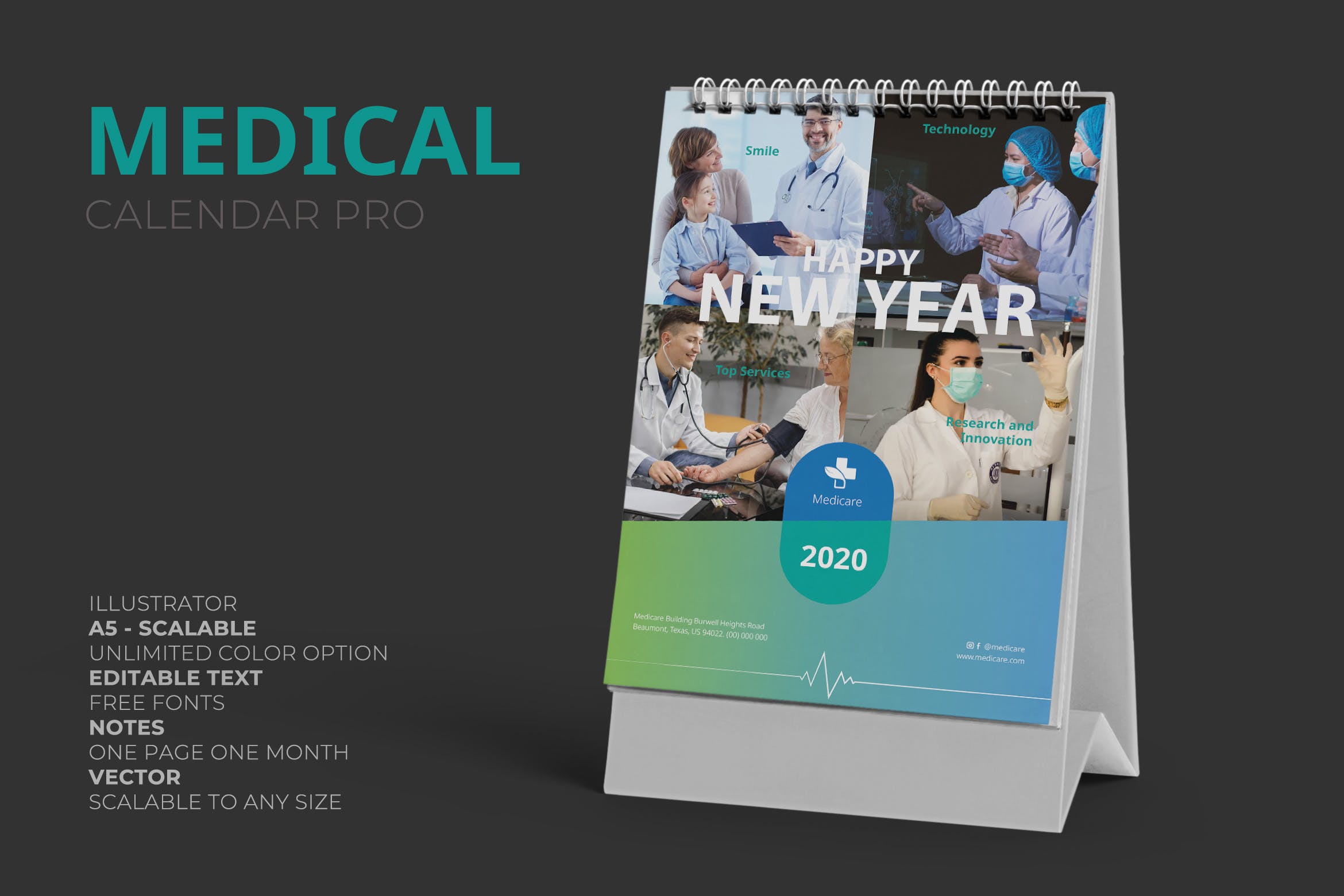 2020年医药医疗机构定制设计活页台历设计模板 2020 Clean Medical / Hospital Calendar Pro插图