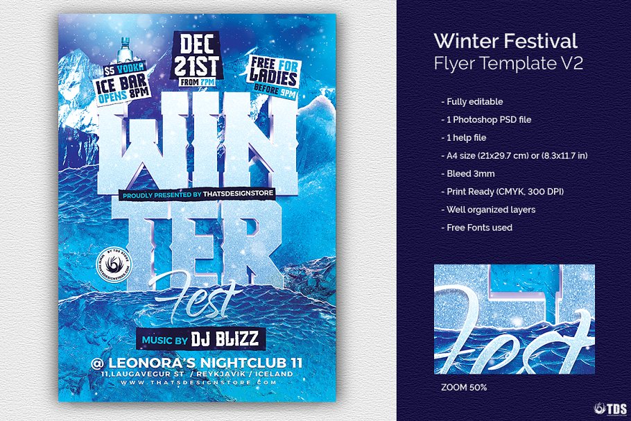 冬季DJ音乐节活动宣传单PSD模板V2 Winter Festival Flyer PSD V2插图