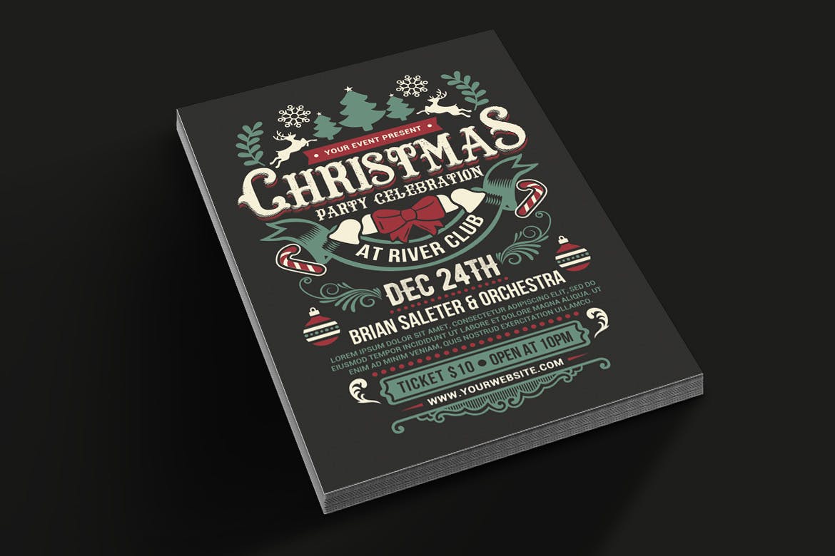 复古设计风格圣诞节派对活动海报传单模板 Christmas Party Celebration插图(1)