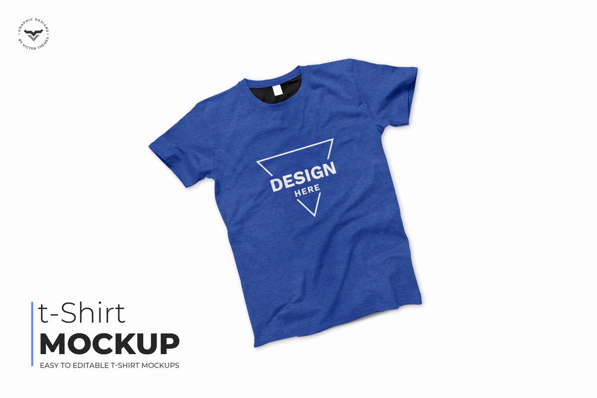 蓝色T恤服装印花设计样机模板 Blue T-Shirt Mockups插图