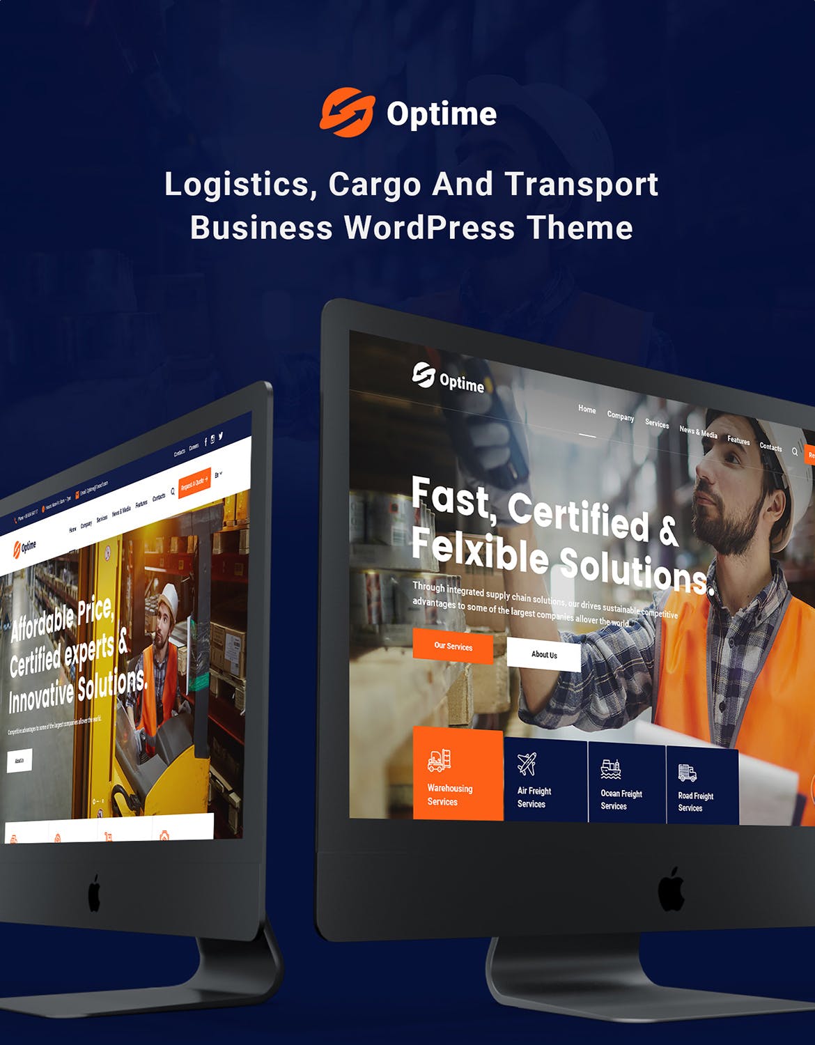 物流货运/快递运输公司官网设计PSD模板 Optime – Logistics, Cargo & Transport PSD Template插图(1)
