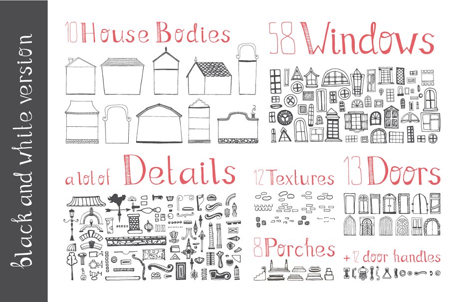 100+手绘房屋插画元素 Hand Drawn House Elements插图(2)