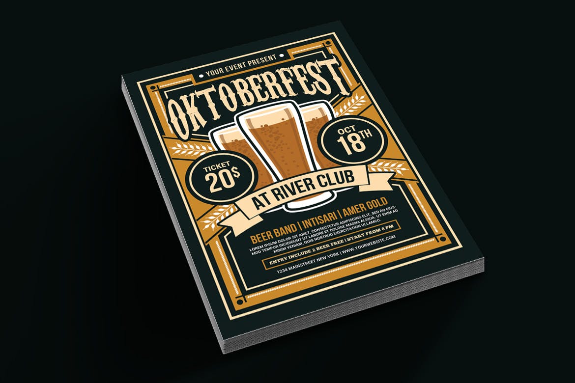 复古设计风格啤酒节活动宣传海报设计模板 Oktoberfest Flyer插图(1)