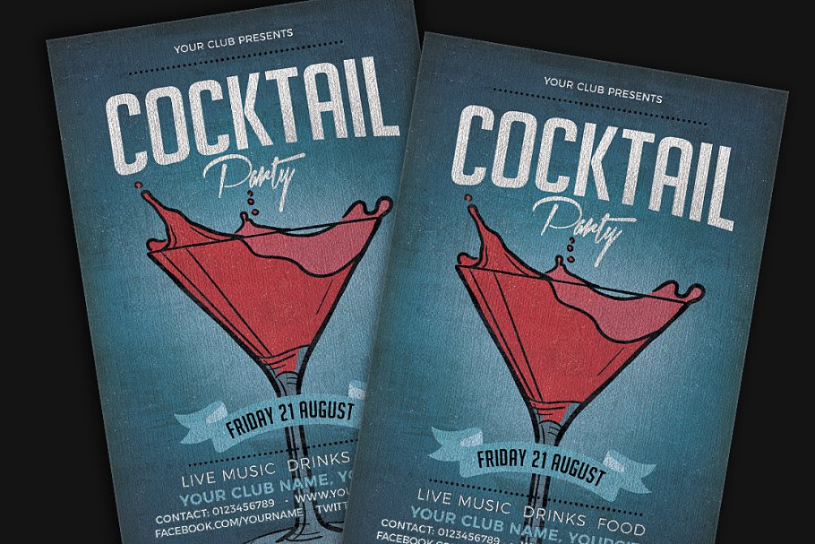 鸡尾酒会派对宣传单设计模板 Cocktail Party Flyer插图(1)