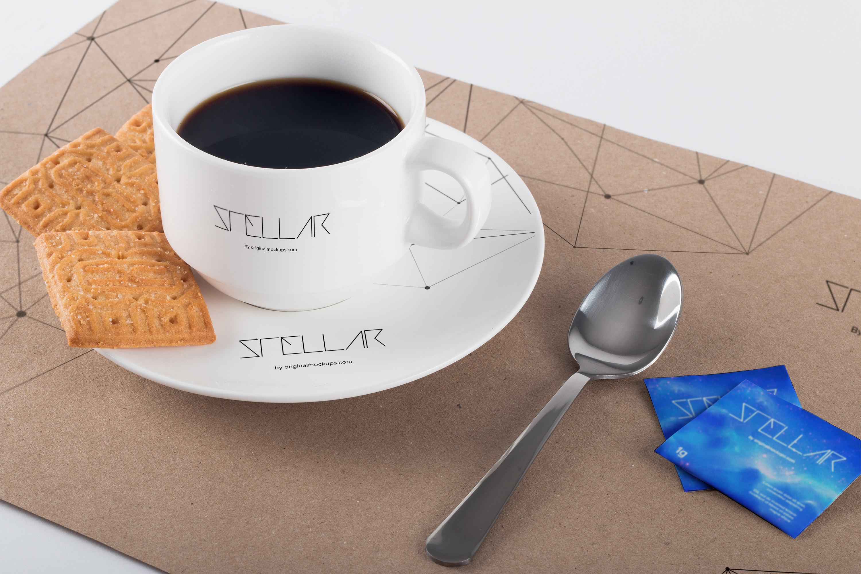 咖啡杯和餐垫餐饮品牌VI设计预览样机01 Coffee Cup and Placemat Mockup 01插图