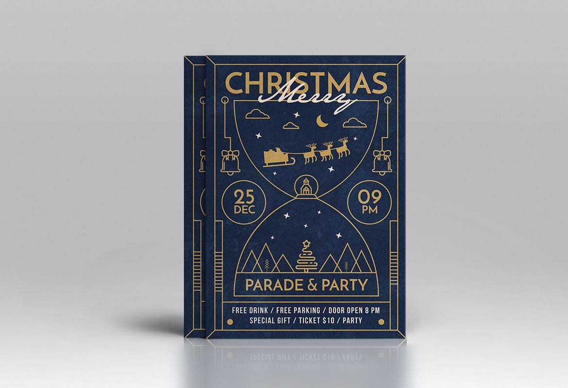 线条艺术设计风格圣诞节活动派对海报传单模板 Christmas Party Flyer插图(3)