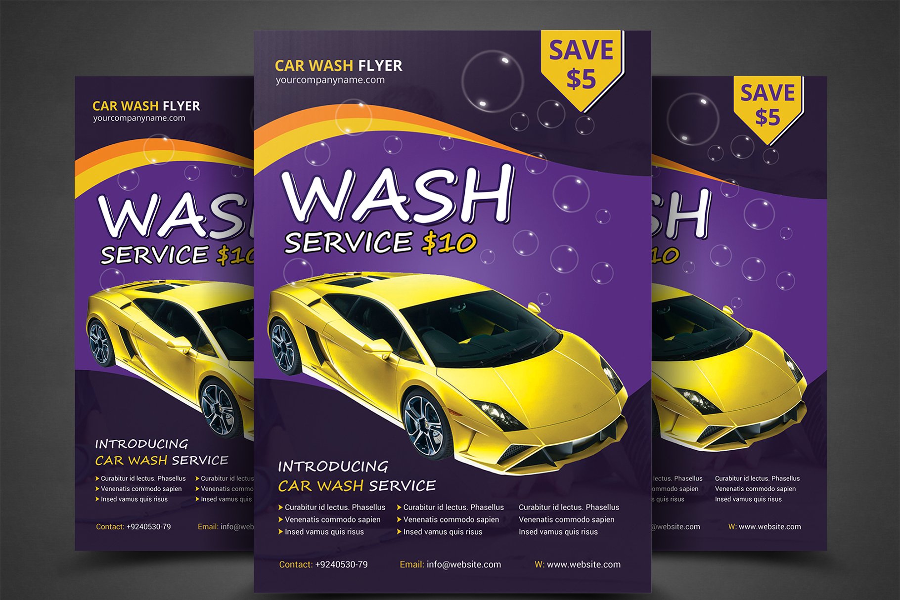 汽车清洗服务洗车服务宣传海报模板 Car Wash Flyer Templates插图