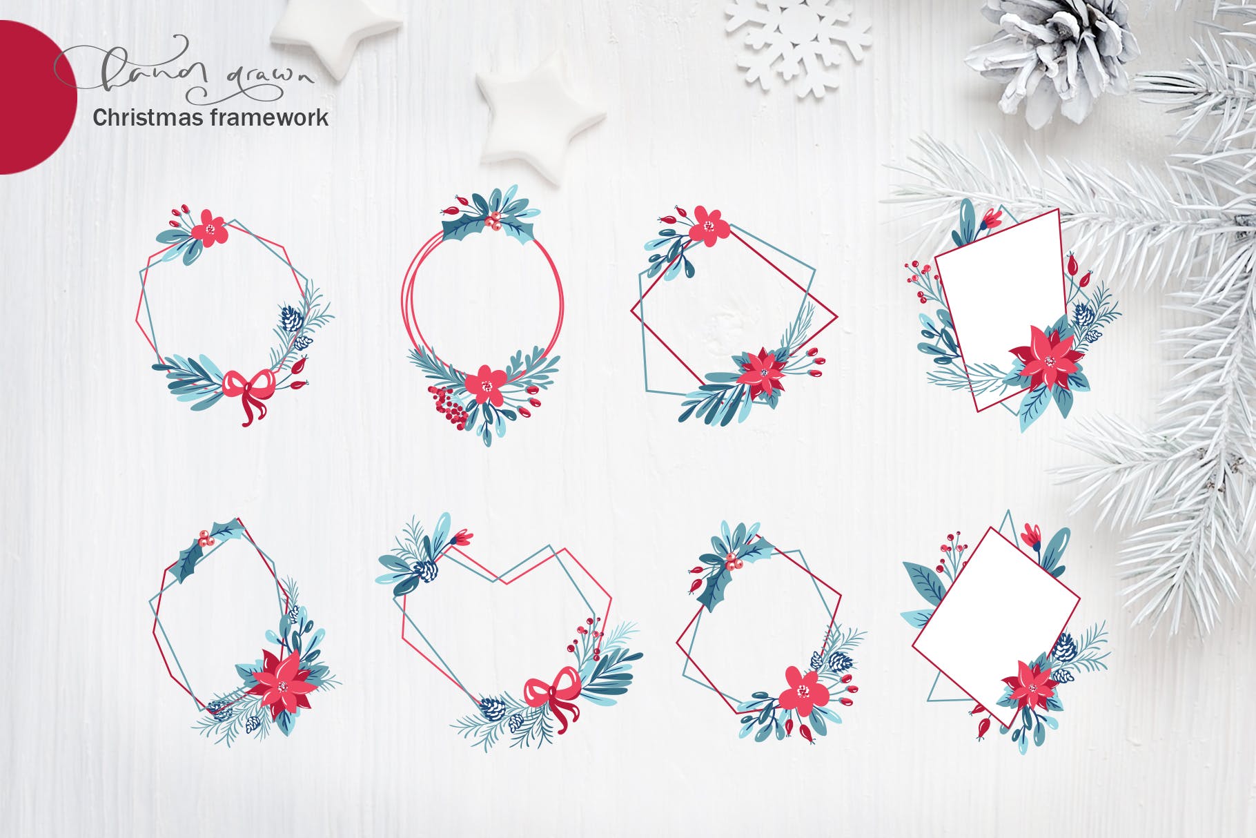 圣诞节主题元素水彩手绘设计素材 Christmas floral holiday elements插图(5)