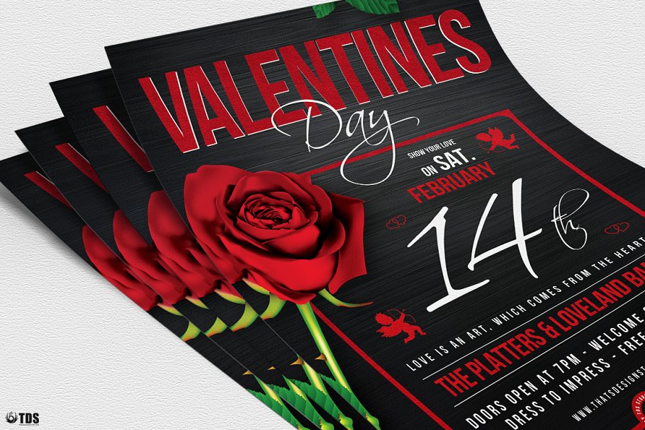 情人节活动玫瑰花元素海报传单PSD模板 V.15 Valentines Day Flyer PSD V15插图(4)