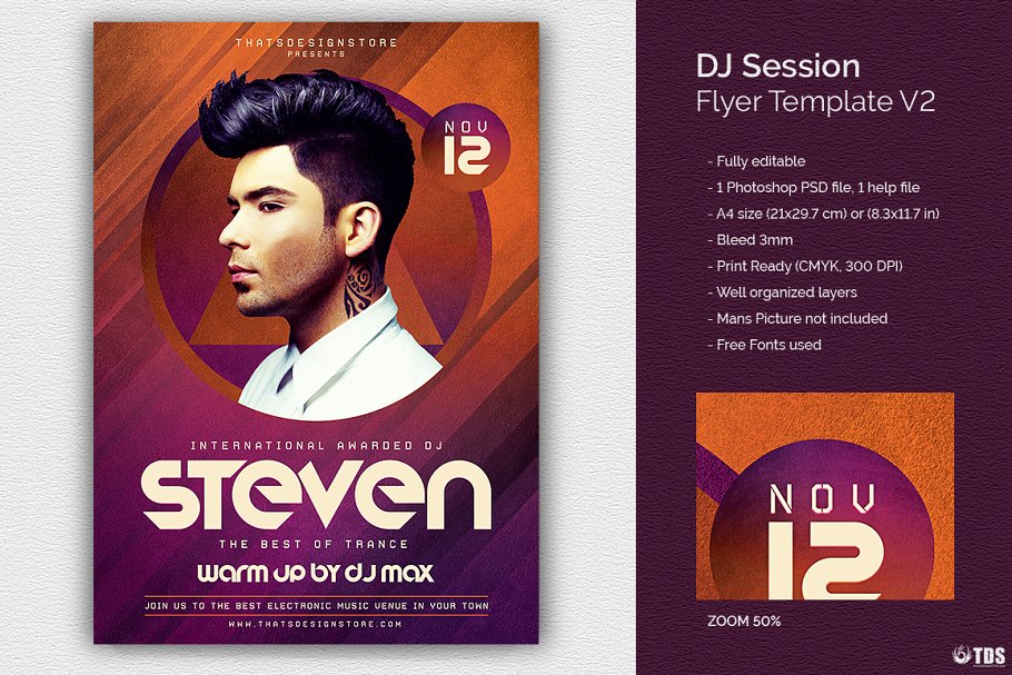DJ音乐节派对海报PSD模板 DJ Session Flyer PSD V2插图