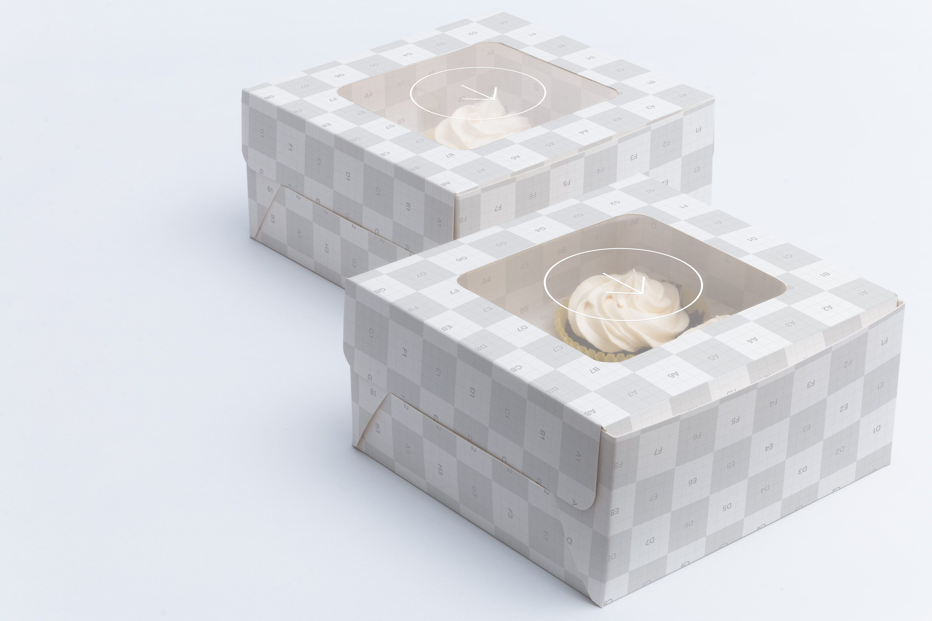 四个装纸杯蛋糕甜品礼盒包装设计样机03 Four Cupcake Box Mockup 03插图(1)