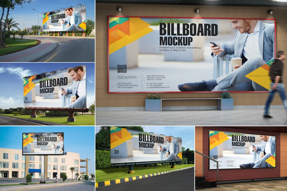 7款城市户外公路灯箱广告牌样机模板 7 Billboard Mockups插图