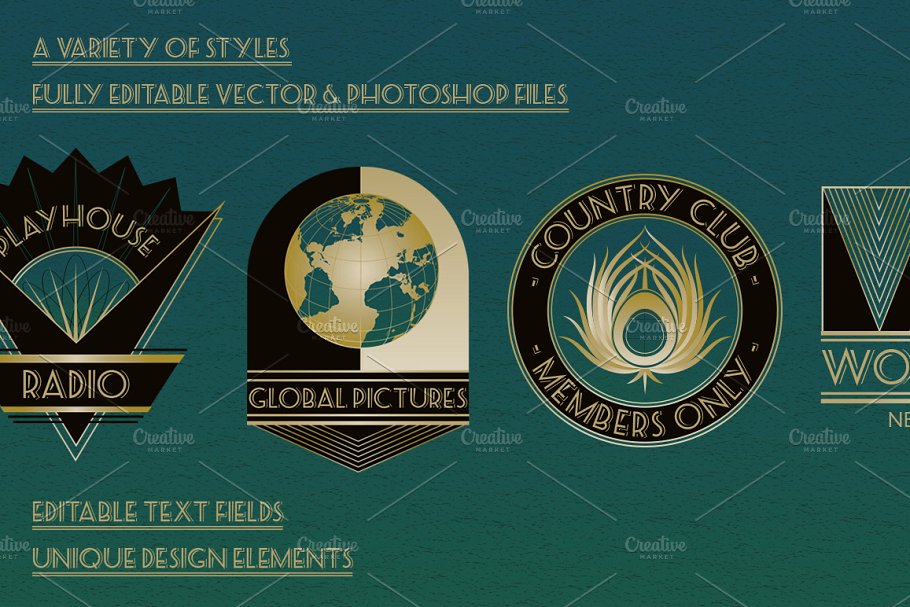 装饰艺术复古风格Logo模板 Art Deco Logos Templates插图(3)