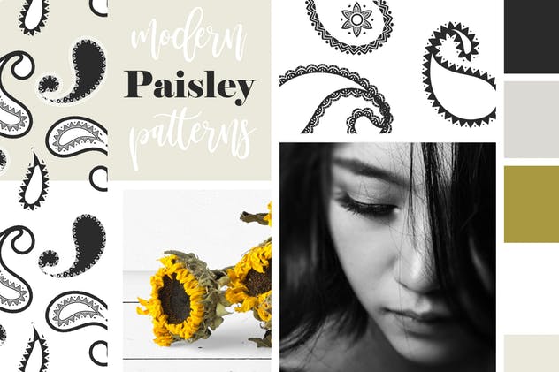 现代佩斯利涡纹旋花呢无缝图案纹理 Modern Paisley Seamless Patterns插图(3)