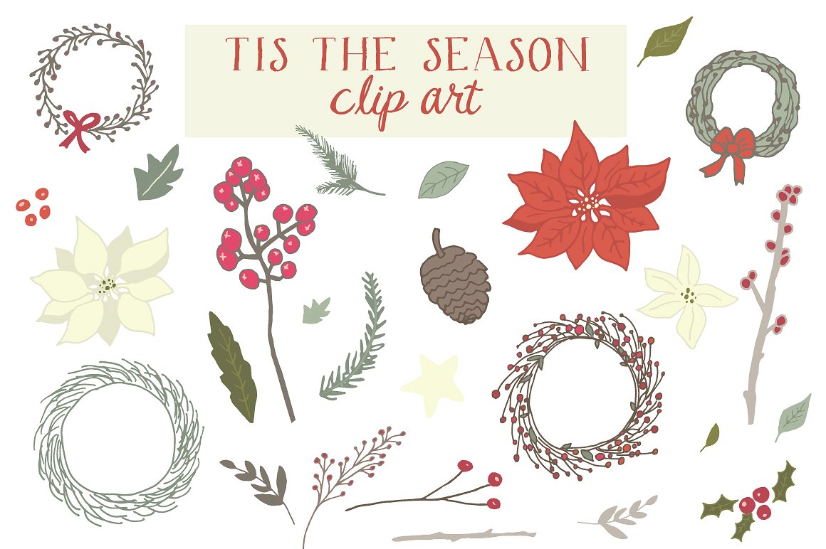 水彩装饰物剪贴画艺术 Tis The Season Clip Art插图