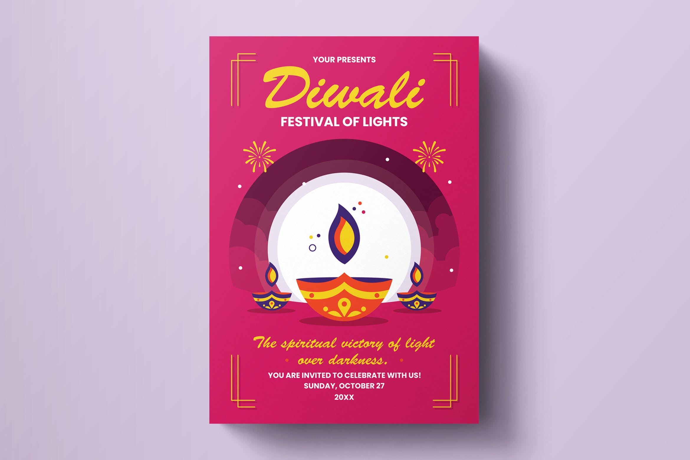 印度排灯节活动海报传单设计模板v2 Diwali Flyer Template插图